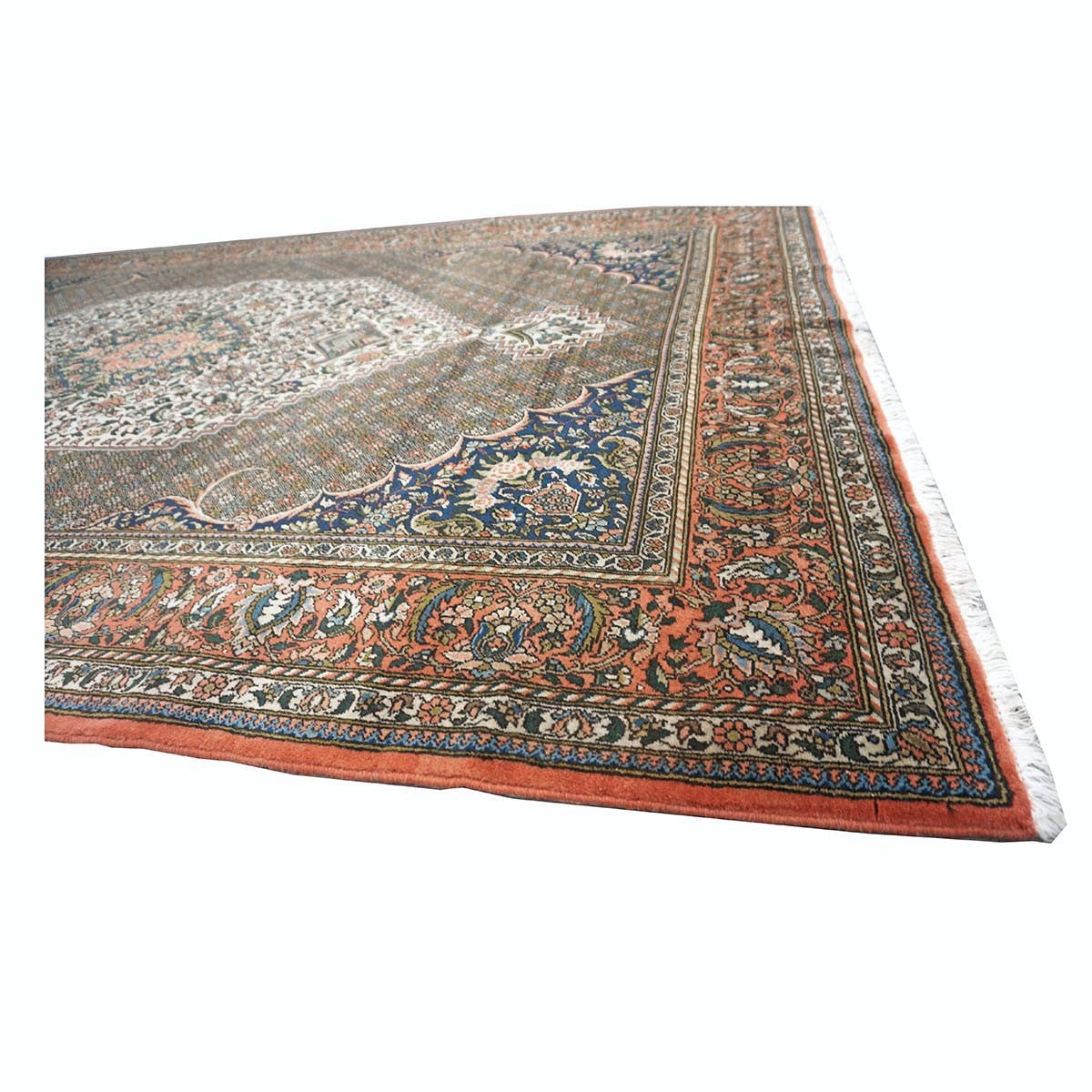Vintage Persian Bakhtiari Wool 7x10 Ivory & Salmon Handmade Area Rug # 1144744