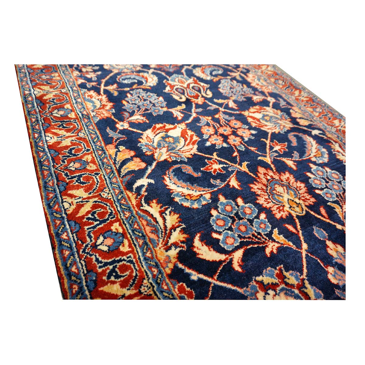 Vintage Persian Sarouk Wool 3x21 Navy, Ivory & Red Handmade Runner Rug #1144747