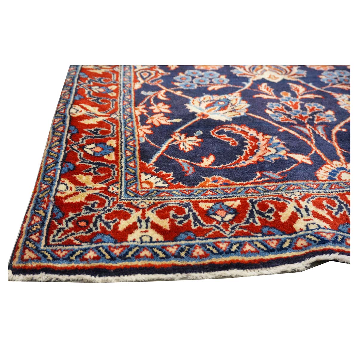 Vintage Persian Sarouk Wool 3x21 Navy, Ivory & Red Handmade Runner Rug #1144747