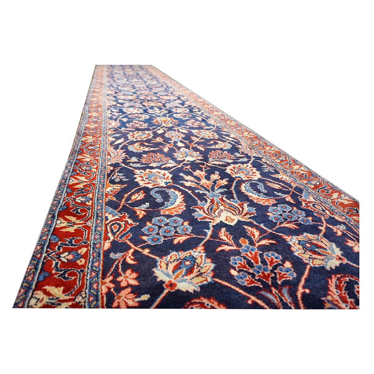 Vintage Persian Sarouk Wool 3x21 Navy, Ivory & Red Handmade Runner Rug #1144747