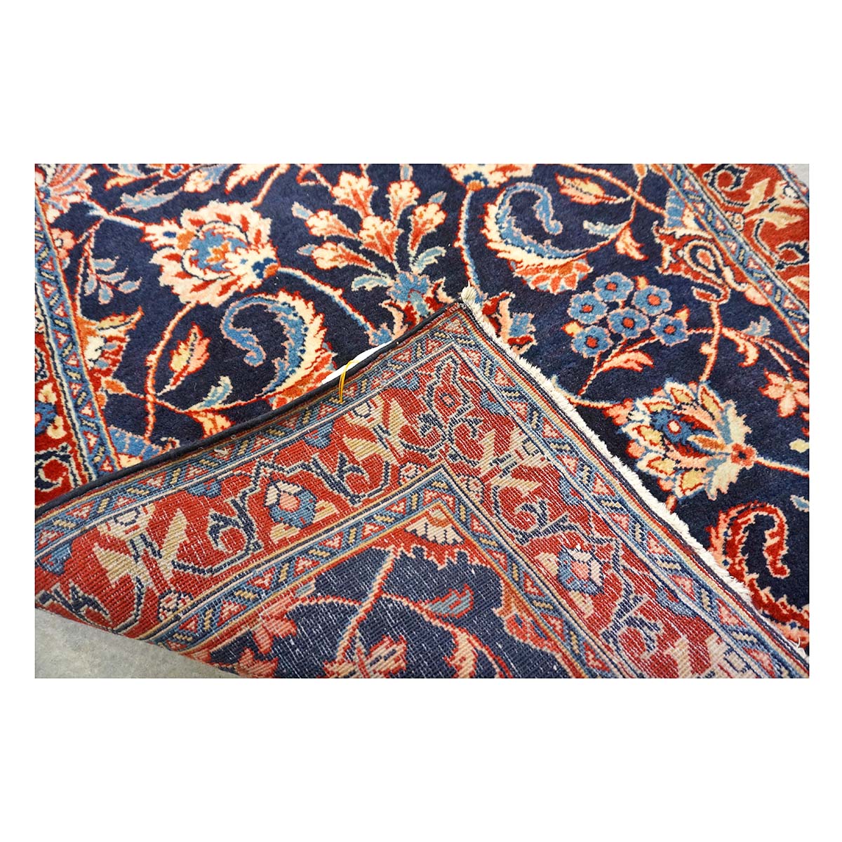 Vintage Persian Sarouk Wool 3x21 Navy, Ivory & Red Handmade Runner Rug #1144747