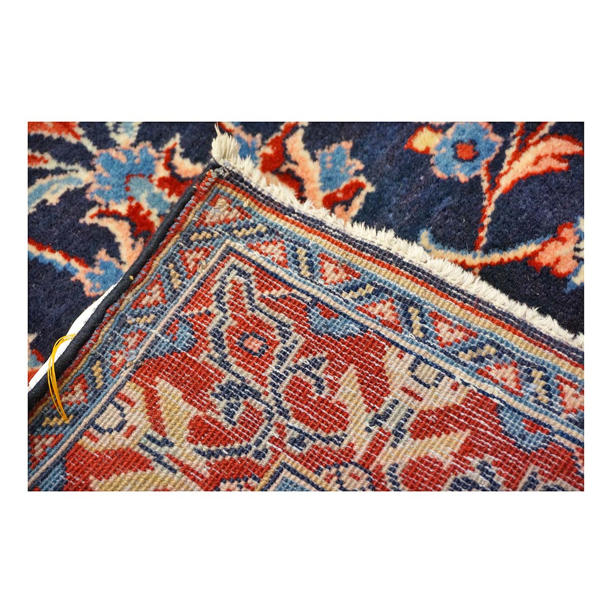 Vintage Persian Sarouk Wool 3x21 Navy, Ivory & Red Handmade Runner Rug #1144747