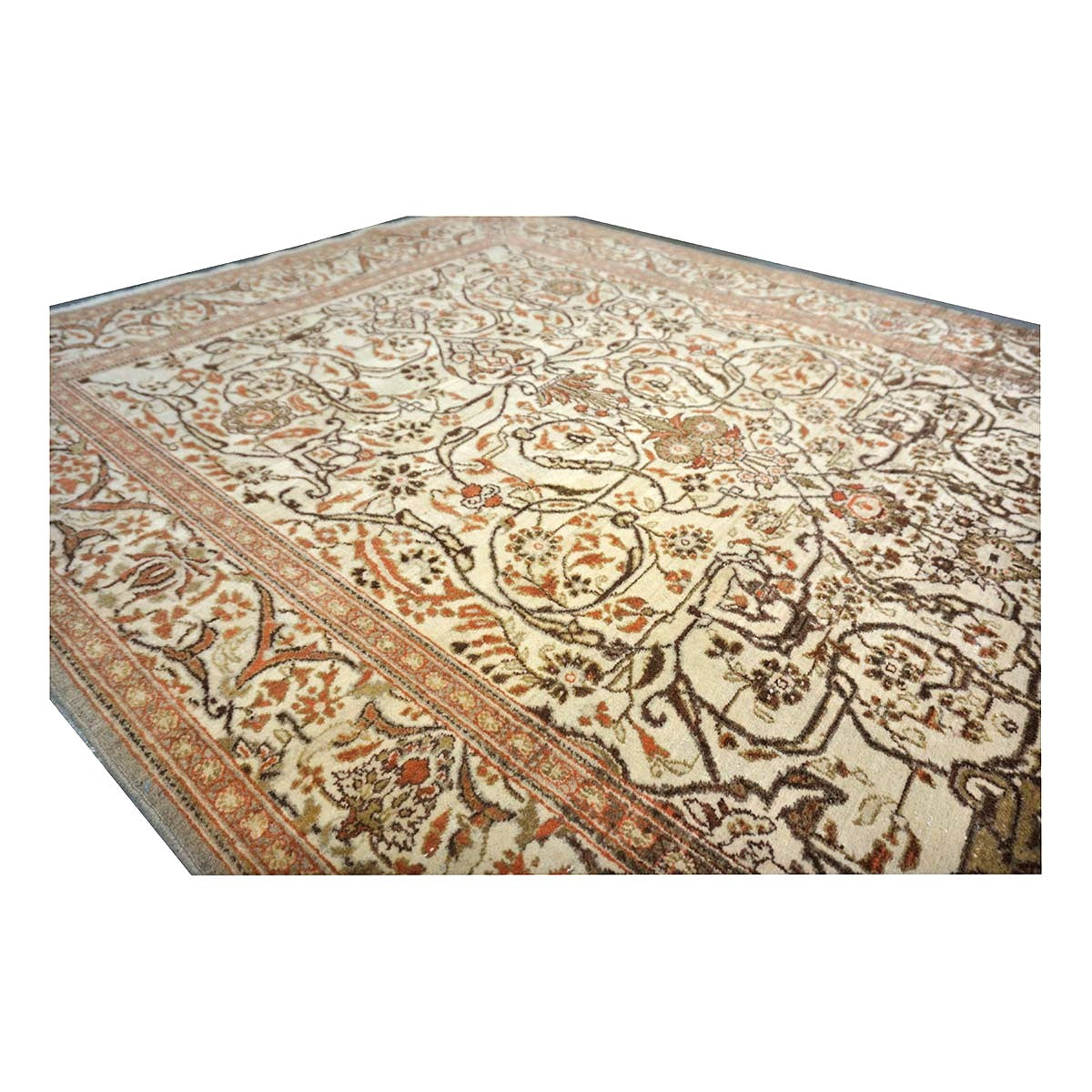 Antique Persian Tabriz Haji Jalili Wool 5x7 Ivory, Rust & Taupe Handmade Area Rug #1144749
