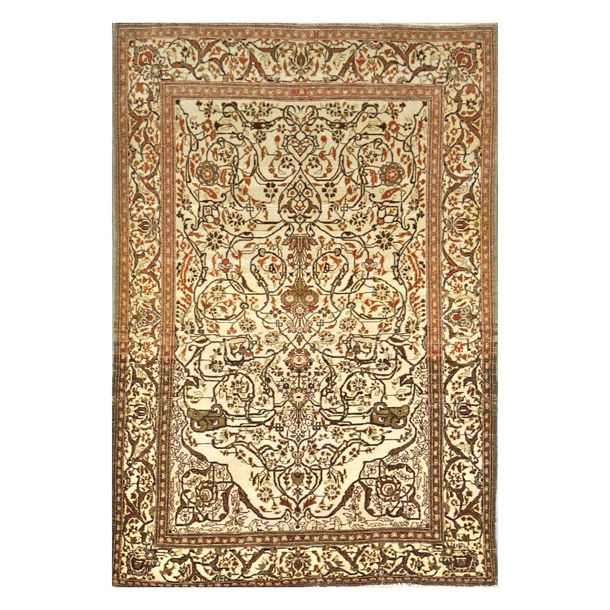 Antique Persian Tabriz Haji Jalili Wool 5x7 Ivory, Rust & Taupe Handmade Area Rug #1144749