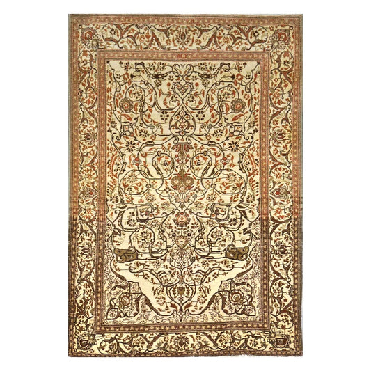 Antique Persian Tabriz Haji Jalili Wool 5x7 Ivory, Rust & Taupe Handmade Area Rug #1144749