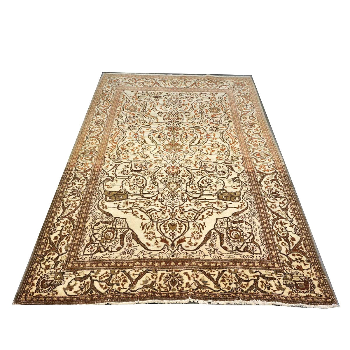 Antique Persian Tabriz Haji Jalili Wool 5x7 Ivory, Rust & Taupe Handmade Area Rug #1144749
