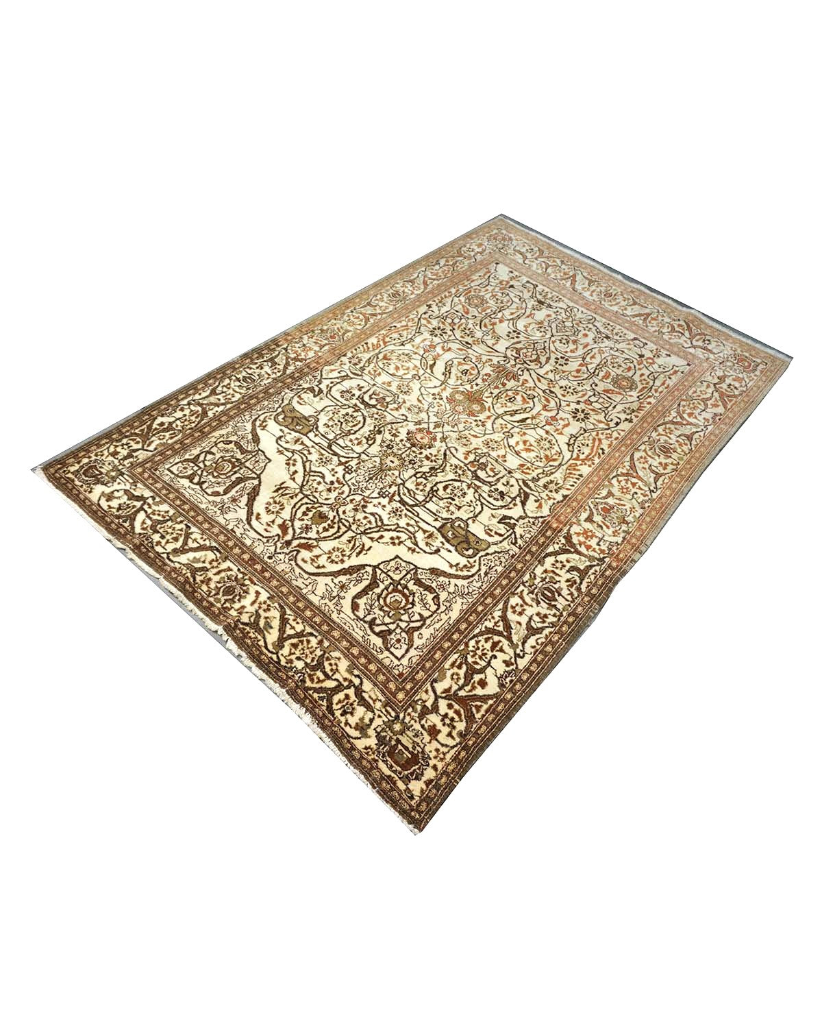 Antique Persian Tabriz Haji Jalili Wool 5x7 Ivory, Rust & Taupe Handmade Area Rug #1144749