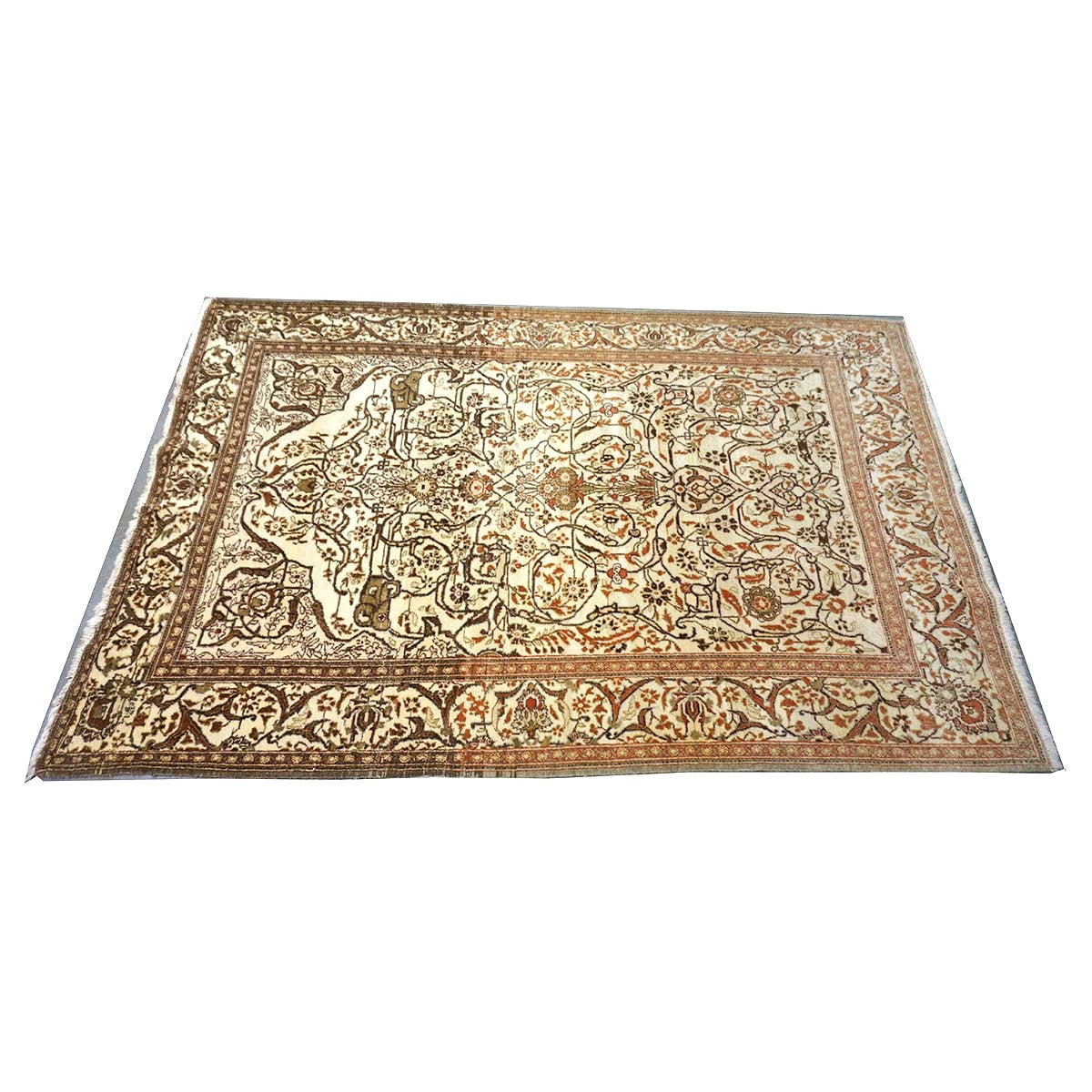 Antique Persian Tabriz Haji Jalili Wool 5x7 Ivory, Rust & Taupe Handmade Area Rug #1144749