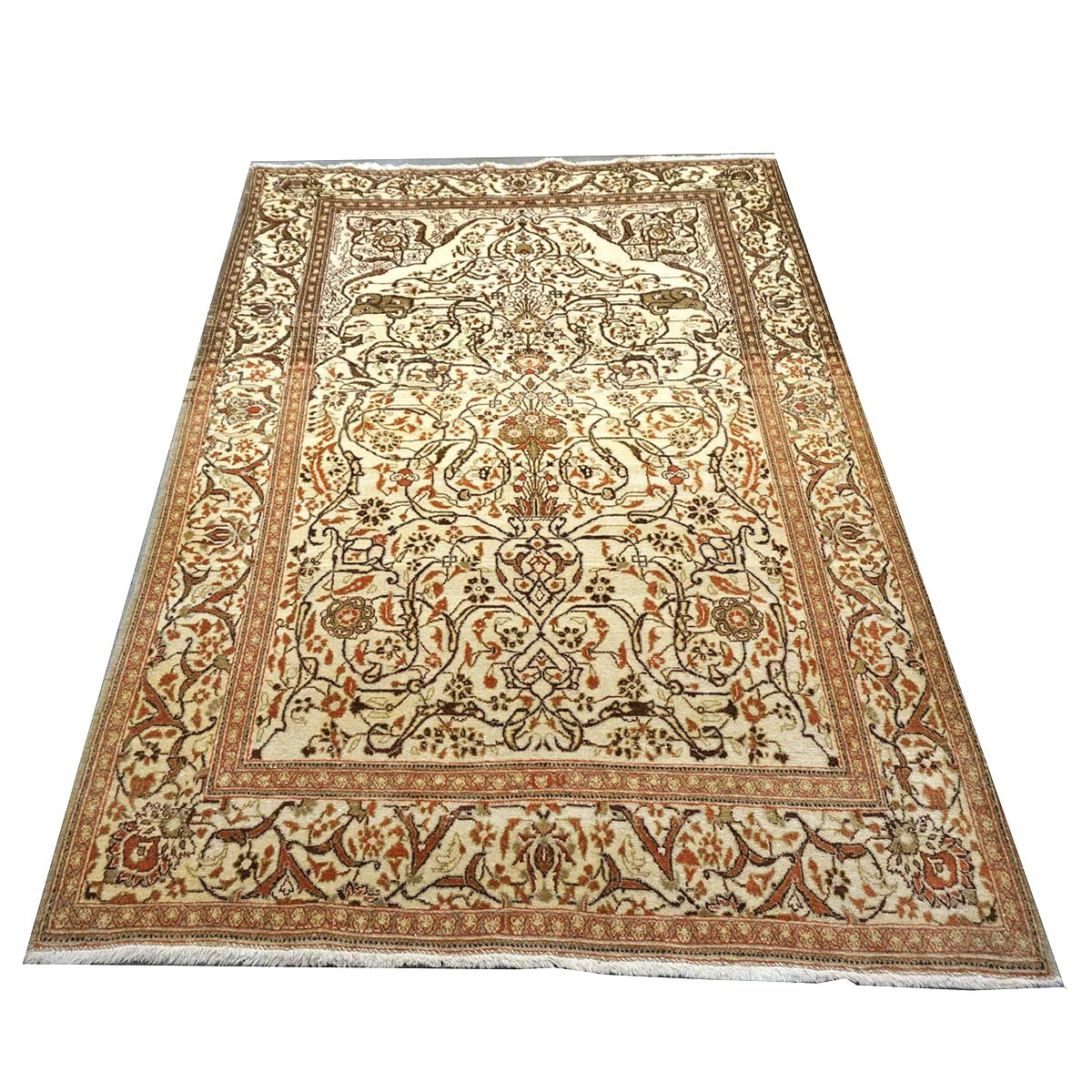 Antique Persian Tabriz Haji Jalili Wool 5x7 Ivory, Rust & Taupe Handmade Area Rug #1144749