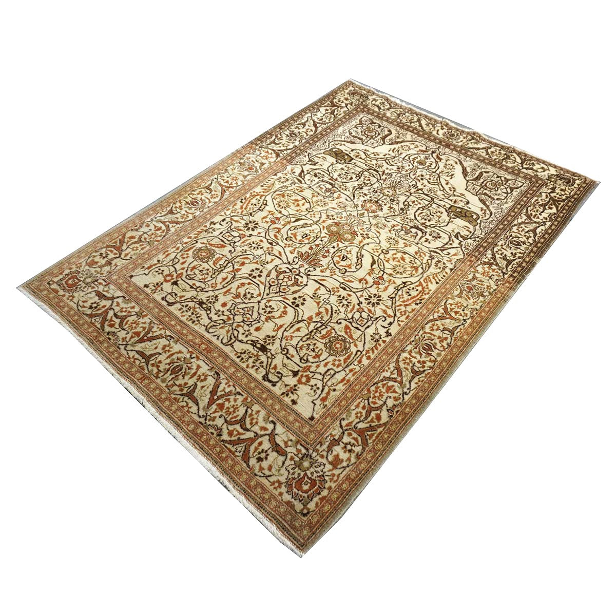 Antique Persian Tabriz Haji Jalili Wool 5x7 Ivory, Rust & Taupe Handmade Area Rug #1144749