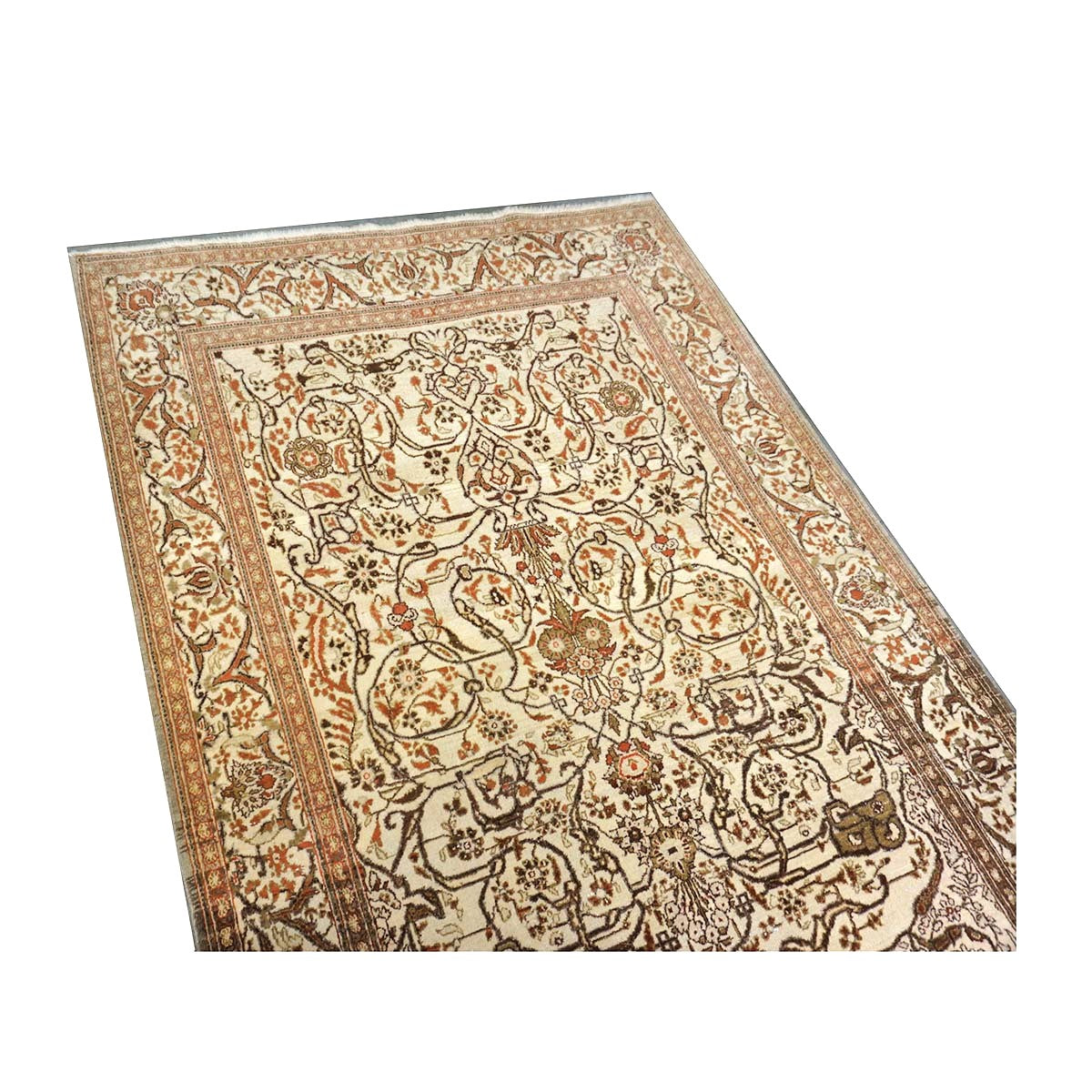 Antique Persian Tabriz Haji Jalili Wool 5x7 Ivory, Rust & Taupe Handmade Area Rug #1144749