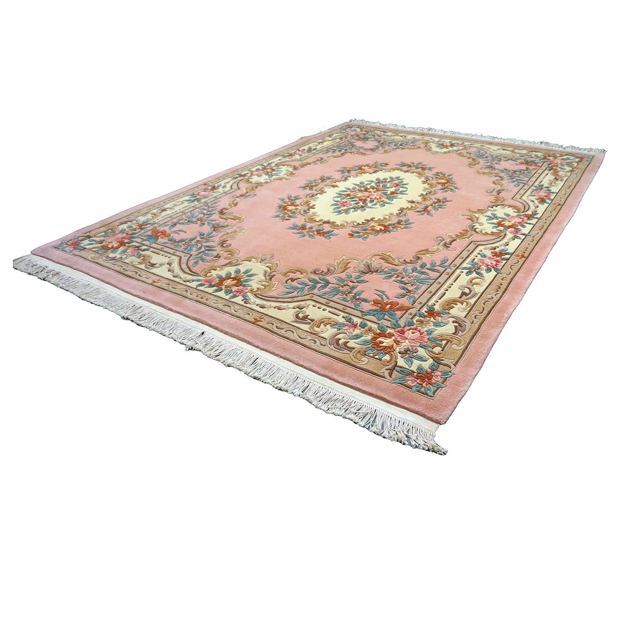 Chinese Abusson Wool 8x10 Pink & Ivory Handmade Area Rug #1144751