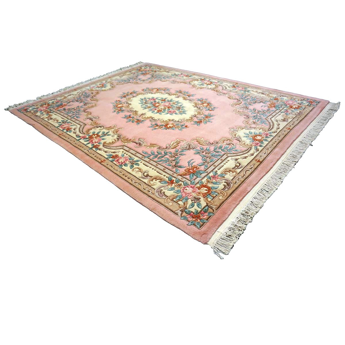 Chinese Abusson Wool 8x10 Pink & Ivory Handmade Area Rug #1144751