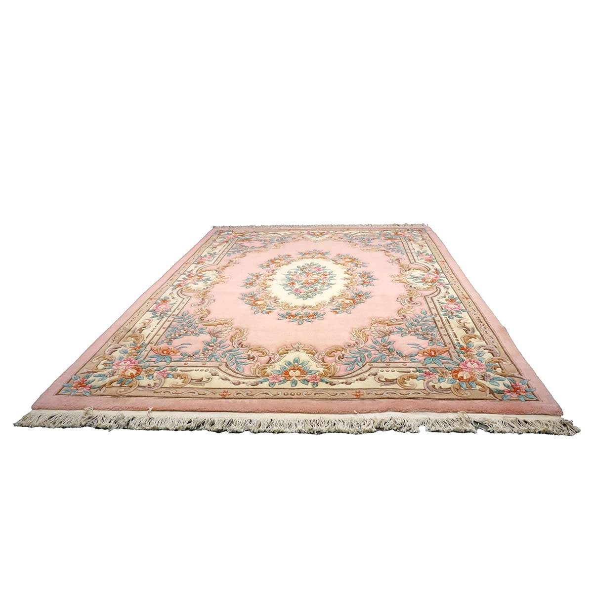 Chinese Abusson Wool 8x10 Pink & Ivory Handmade Area Rug #1144751