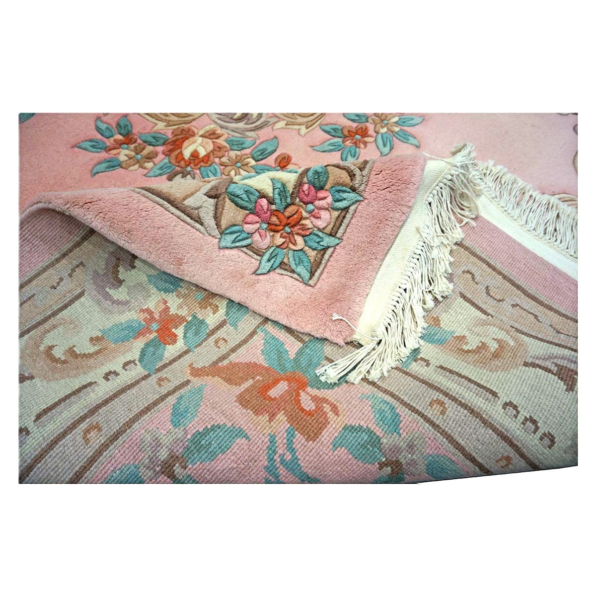 Chinese Abusson Wool 8x10 Pink & Ivory Handmade Area Rug #1144751