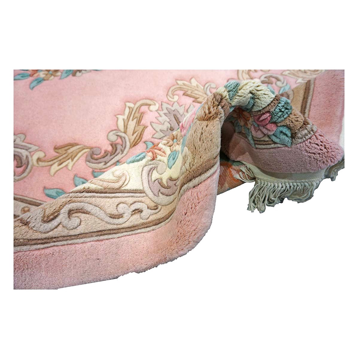 Chinese Abusson Wool 8x10 Pink & Ivory Handmade Area Rug #1144751