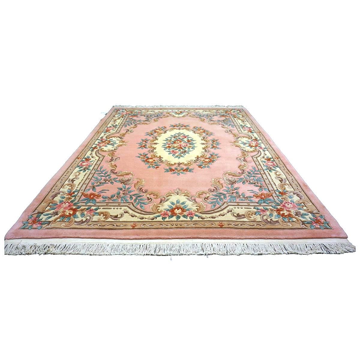 Chinese Abusson Wool 8x10 Pink & Ivory Handmade Area Rug #1144751