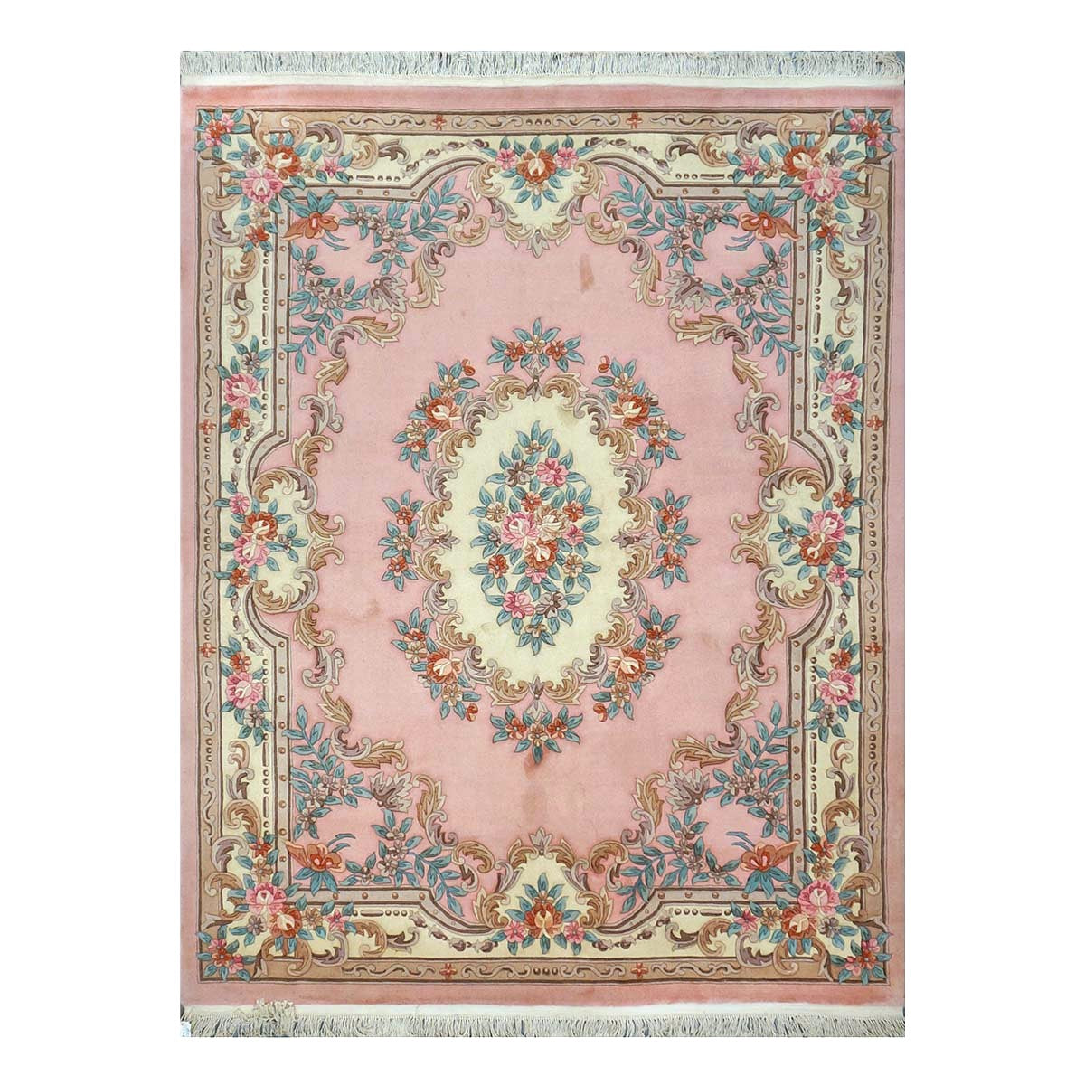 Chinese Abusson Wool 8x10 Pink & Ivory Handmade Area Rug #1144751