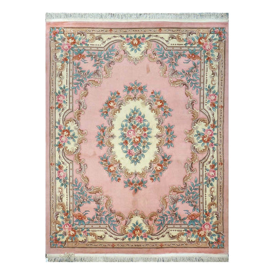 Chinese Abusson Wool 8x10 Pink & Ivory Handmade Area Rug #1144751