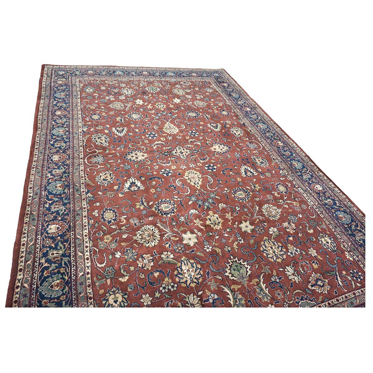 Vintage Indian Kashan Wool 6x9 Rust, Ivory & Navy Handmade Area Rug # 1144757