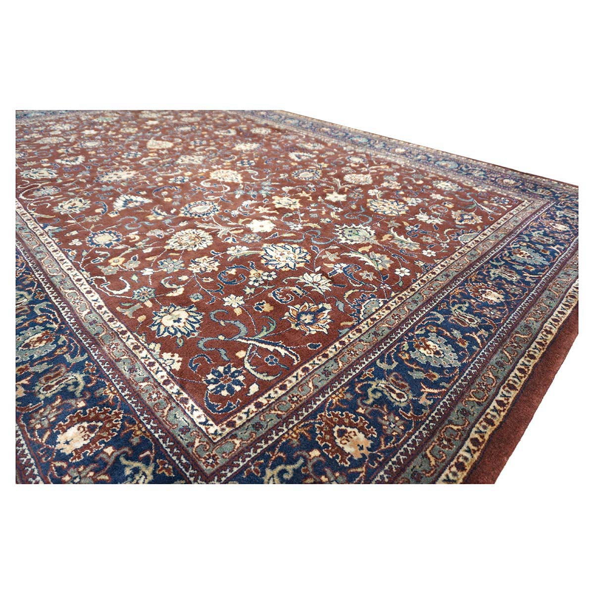 Vintage Indian Kashan Wool 6x9 Rust, Ivory & Navy Handmade Area Rug # 1144757