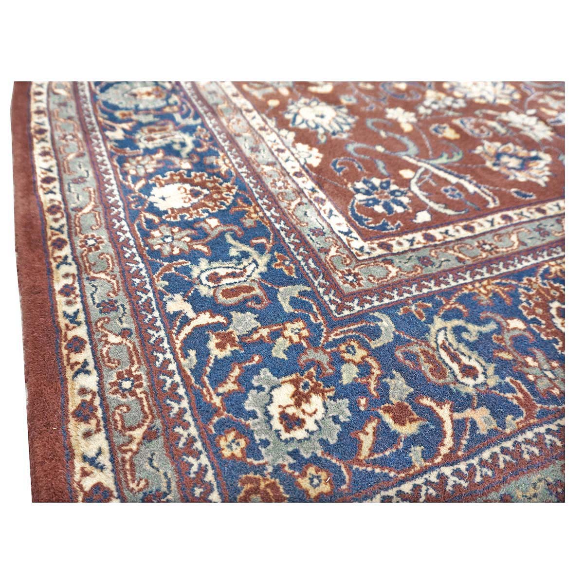 Vintage Indian Kashan Wool 6x9 Rust, Ivory & Navy Handmade Area Rug # 1144757
