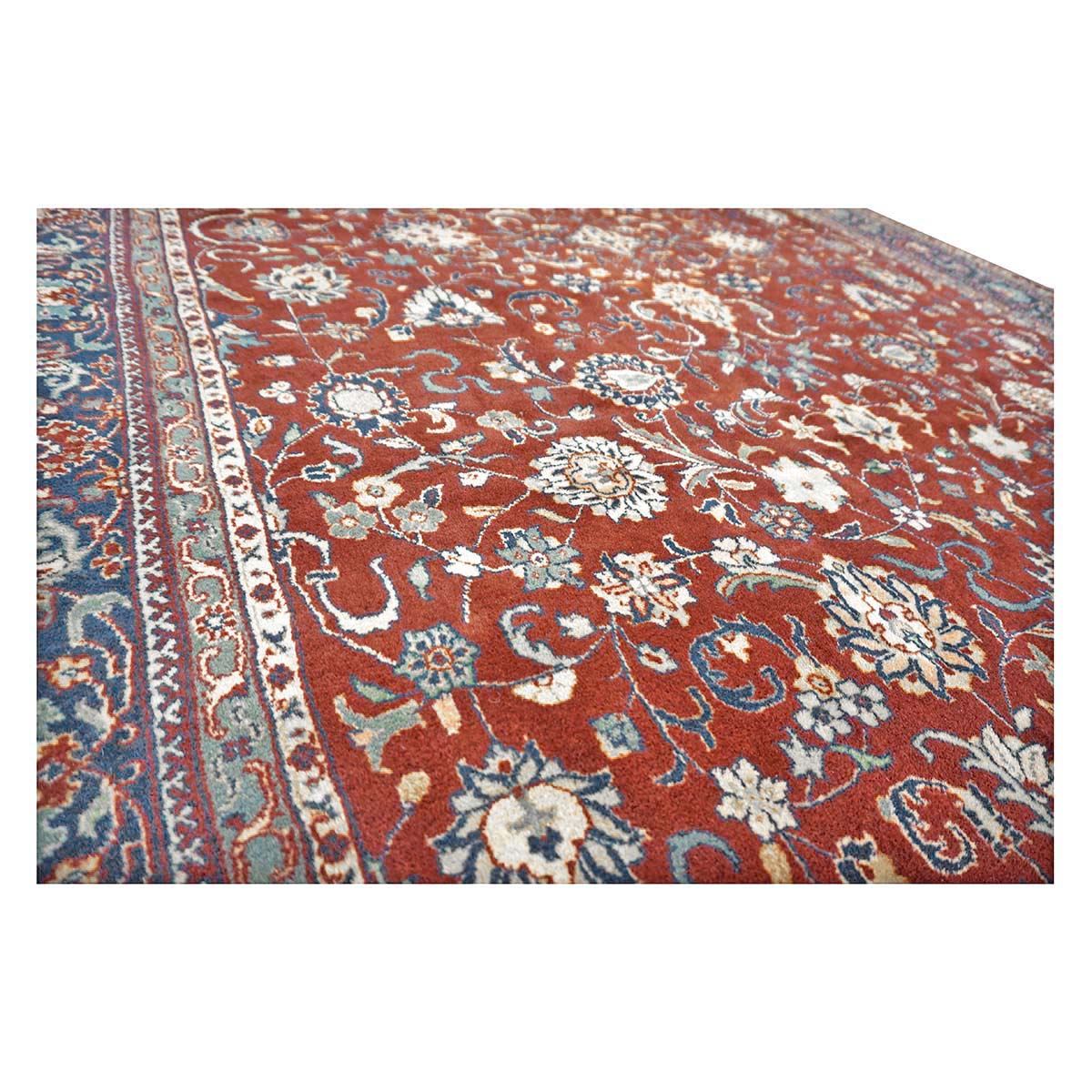 Vintage Indian Kashan Wool 6x9 Rust, Ivory & Navy Handmade Area Rug # 1144757
