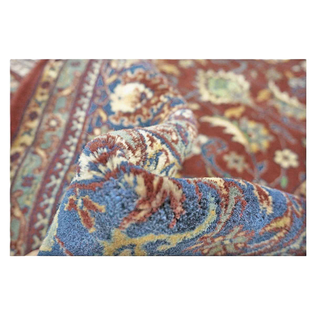 Vintage Indian Kashan Wool 6x9 Rust, Ivory & Navy Handmade Area Rug # 1144757