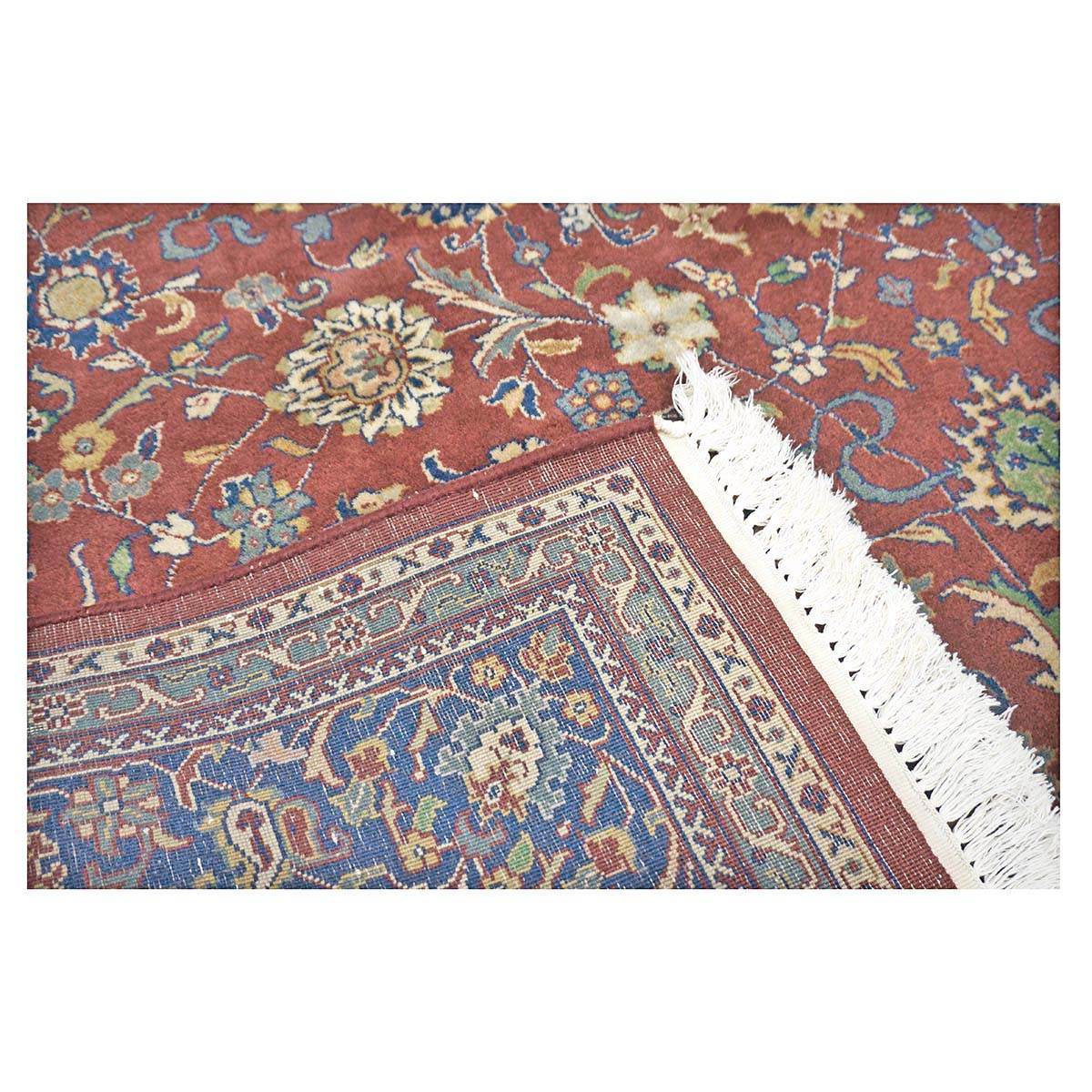Vintage Indian Kashan Wool 6x9 Rust, Ivory & Navy Handmade Area Rug # 1144757