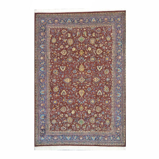Vintage Indian Kashan Wool 6x9 Rust, Ivory & Navy Handmade Area Rug # 1144757