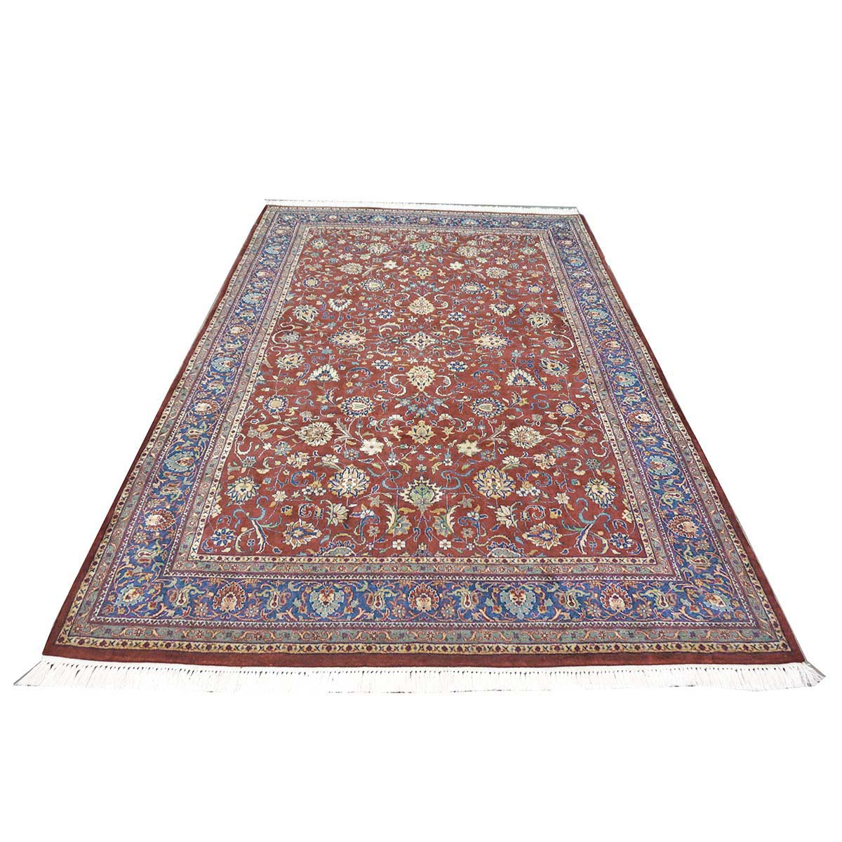Vintage Indian Kashan Wool 6x9 Rust, Ivory & Navy Handmade Area Rug # 1144757