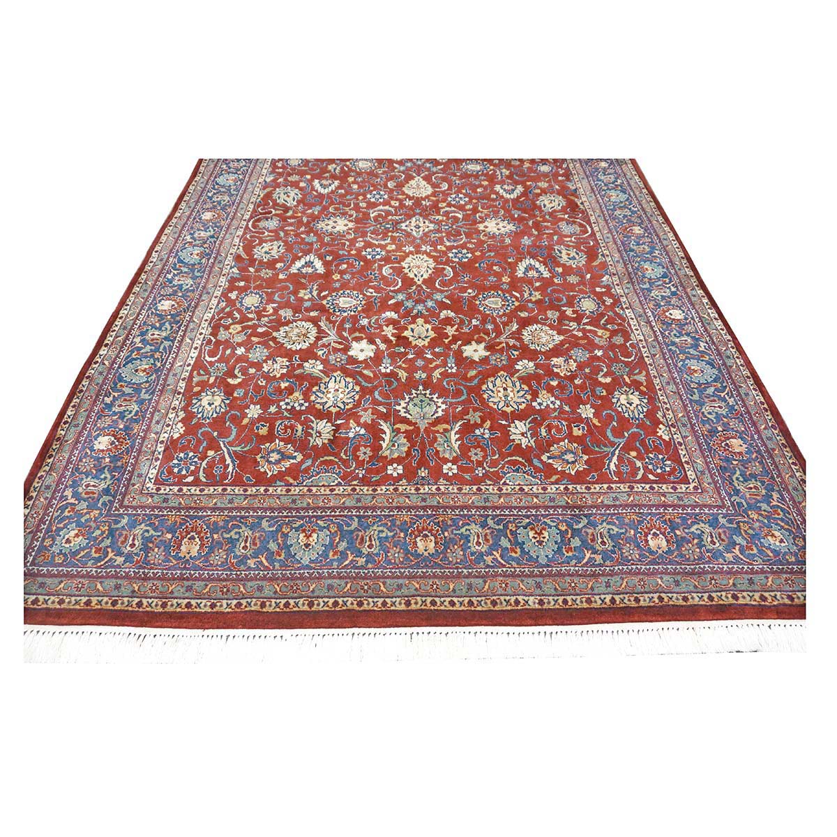 Vintage Indian Kashan Wool 6x9 Rust, Ivory & Navy Handmade Area Rug # 1144757