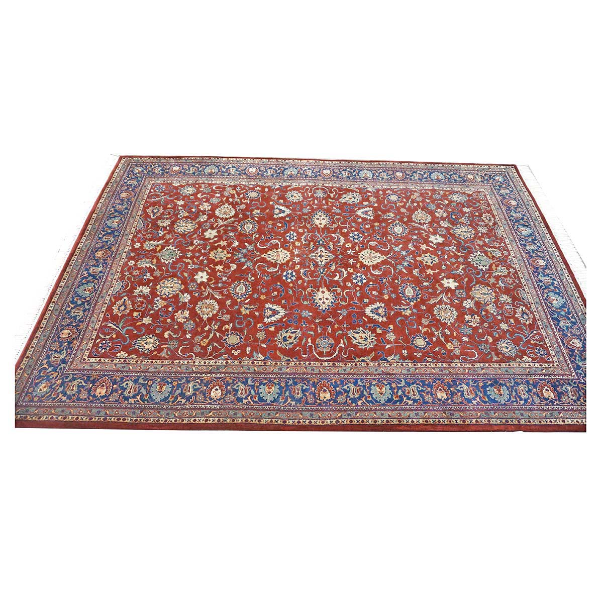 Vintage Indian Kashan Wool 6x9 Rust, Ivory & Navy Handmade Area Rug # 1144757
