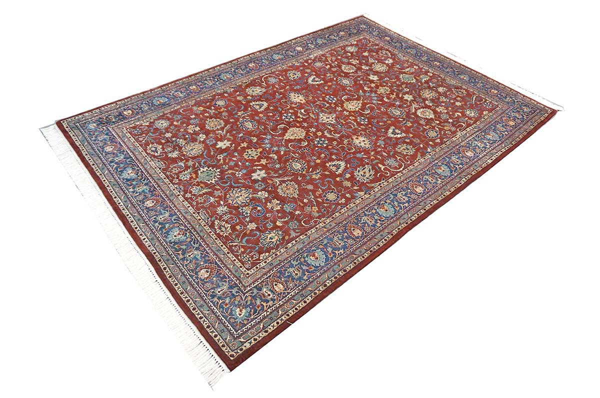 Vintage Indian Kashan Wool 6x9 Rust, Ivory & Navy Handmade Area Rug # 1144757
