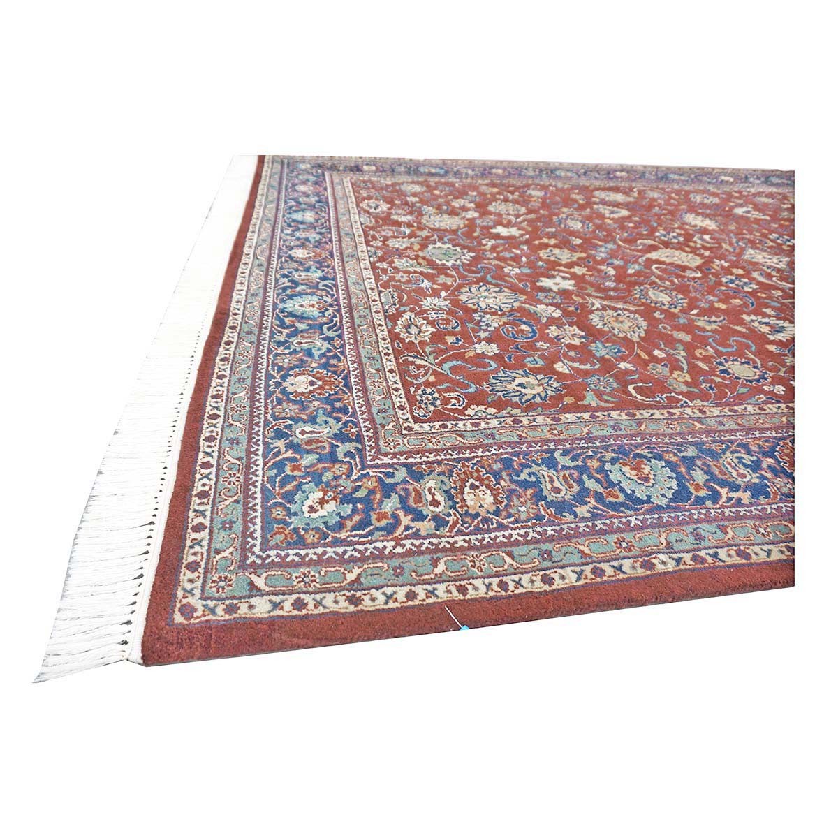 Vintage Indian Kashan Wool 6x9 Rust, Ivory & Navy Handmade Area Rug # 1144757