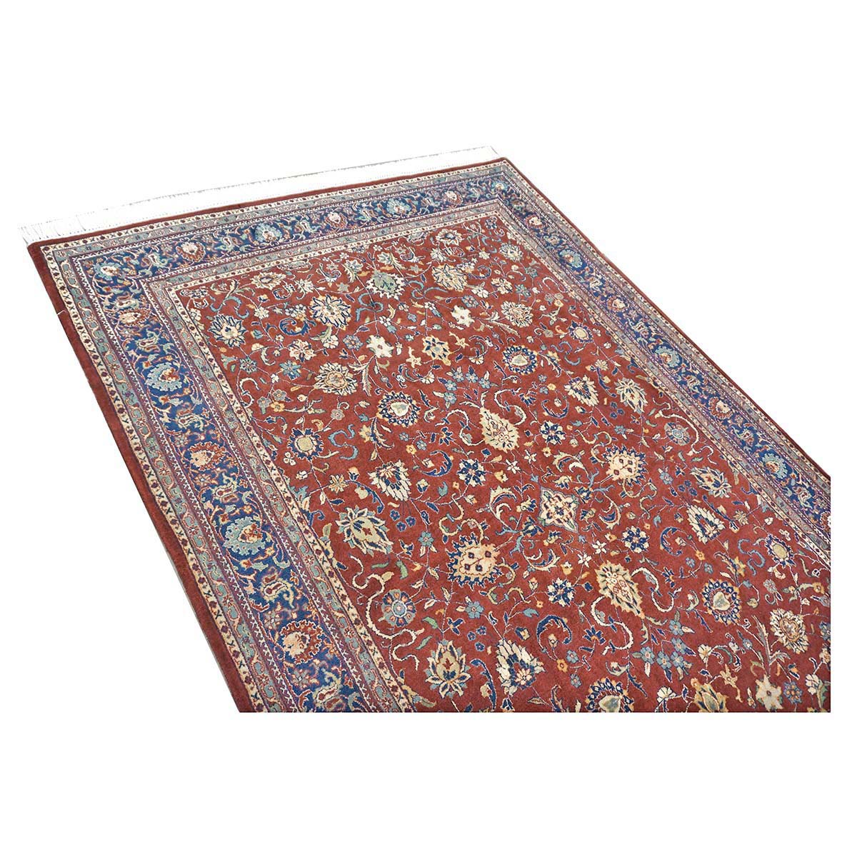 Vintage Indian Kashan Wool 6x9 Rust, Ivory & Navy Handmade Area Rug # 1144757