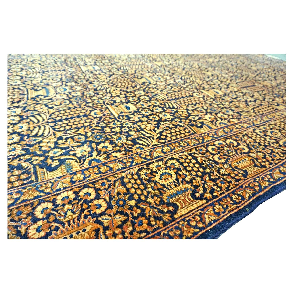 Antique Persian Kerman Wool 5x7 Navy, Wheat & Orange Handmade Area Rug #1144759