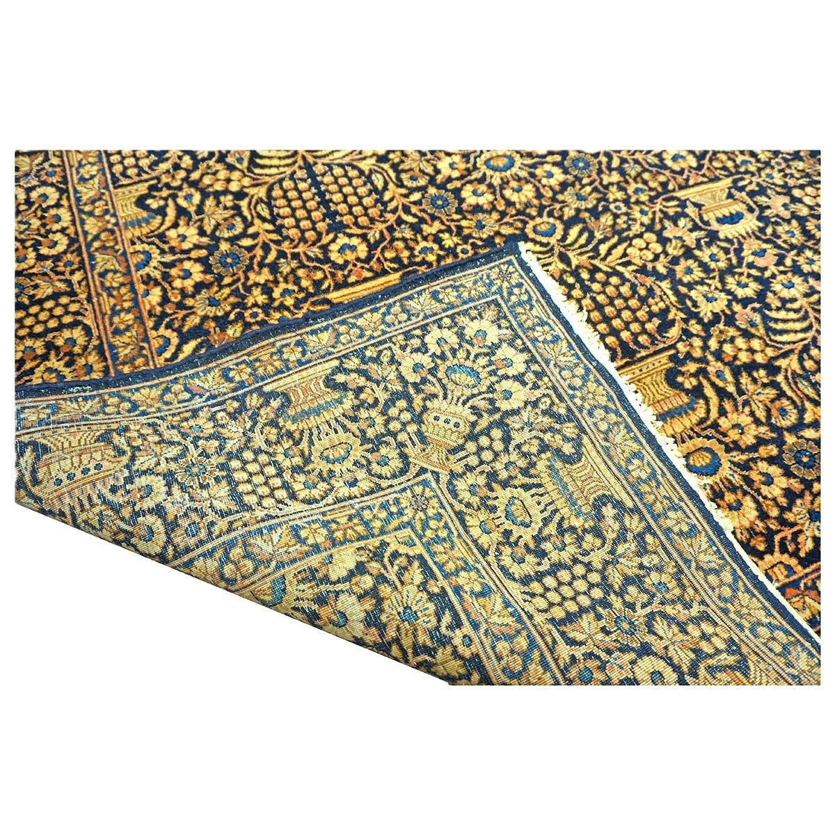 Antique Persian Kerman Wool 5x7 Navy, Wheat & Orange Handmade Area Rug #1144759