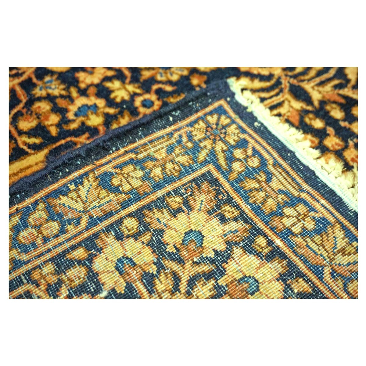 Antique Persian Kerman Wool 5x7 Navy, Wheat & Orange Handmade Area Rug #1144759