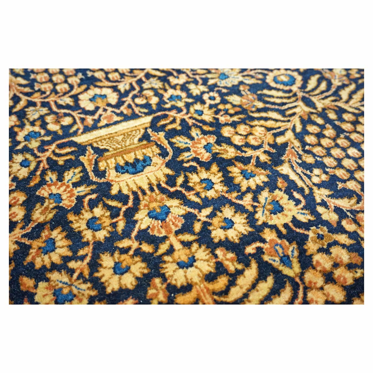 Antique Persian Kerman Wool 5x7 Navy, Wheat & Orange Handmade Area Rug #1144759