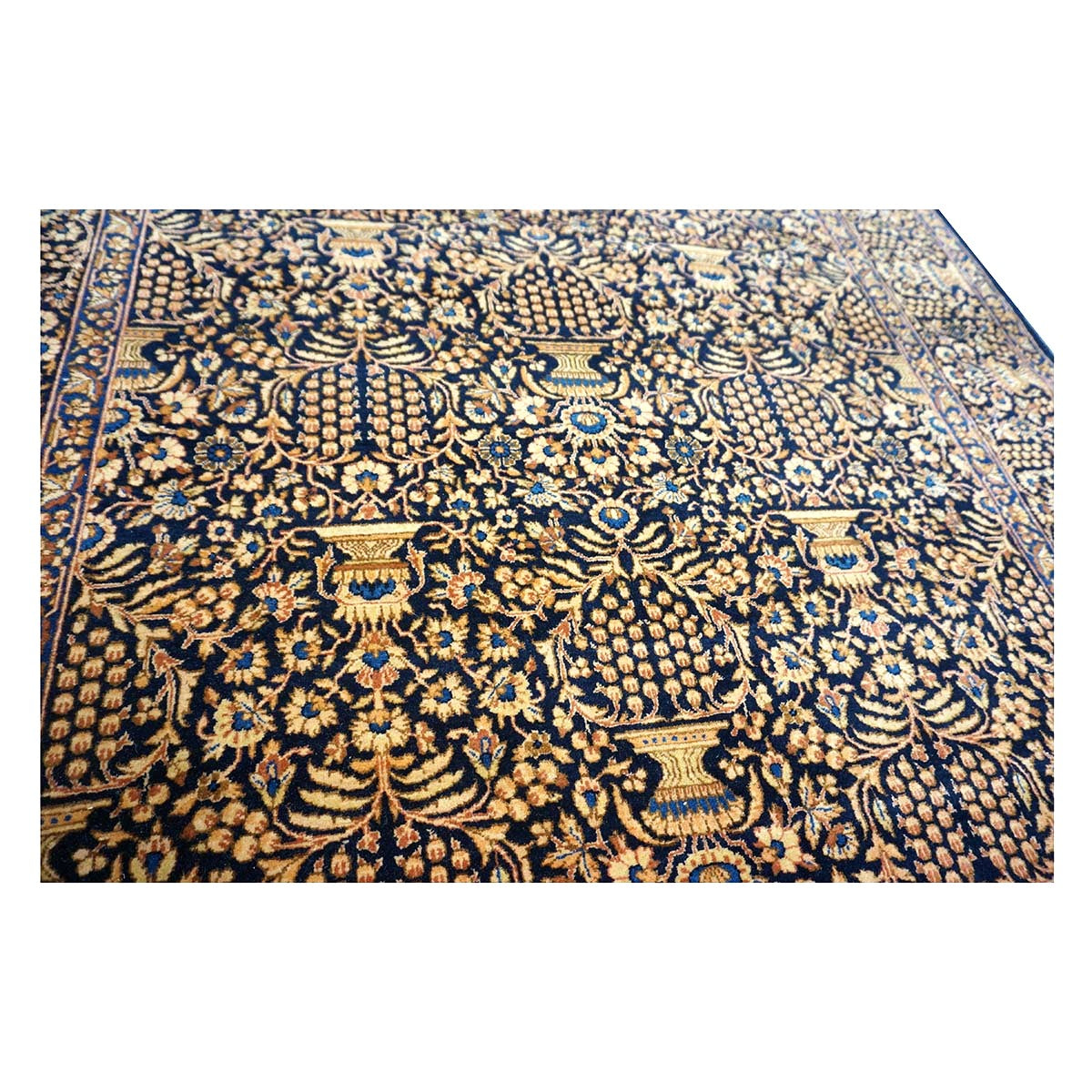 Antique Persian Kerman Wool 5x7 Navy, Wheat & Orange Handmade Area Rug #1144759