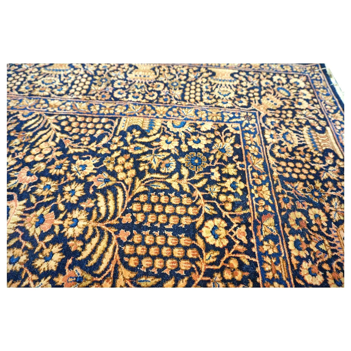 Antique Persian Kerman Wool 5x7 Navy, Wheat & Orange Handmade Area Rug #1144759