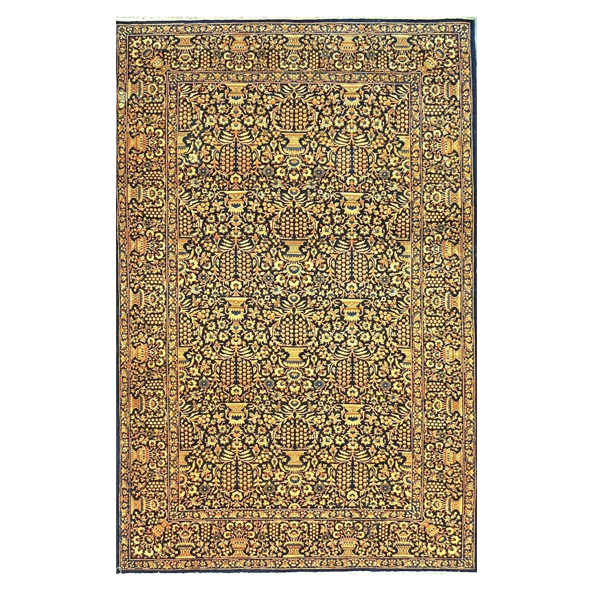Antique Persian Kerman Wool 5x7 Navy, Wheat & Orange Handmade Area Rug #1144759