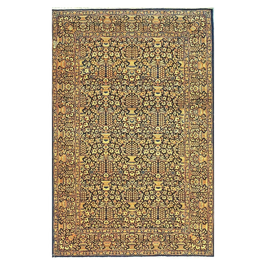Antique Persian Kerman Wool 5x7 Navy, Wheat & Orange Handmade Area Rug #1144759