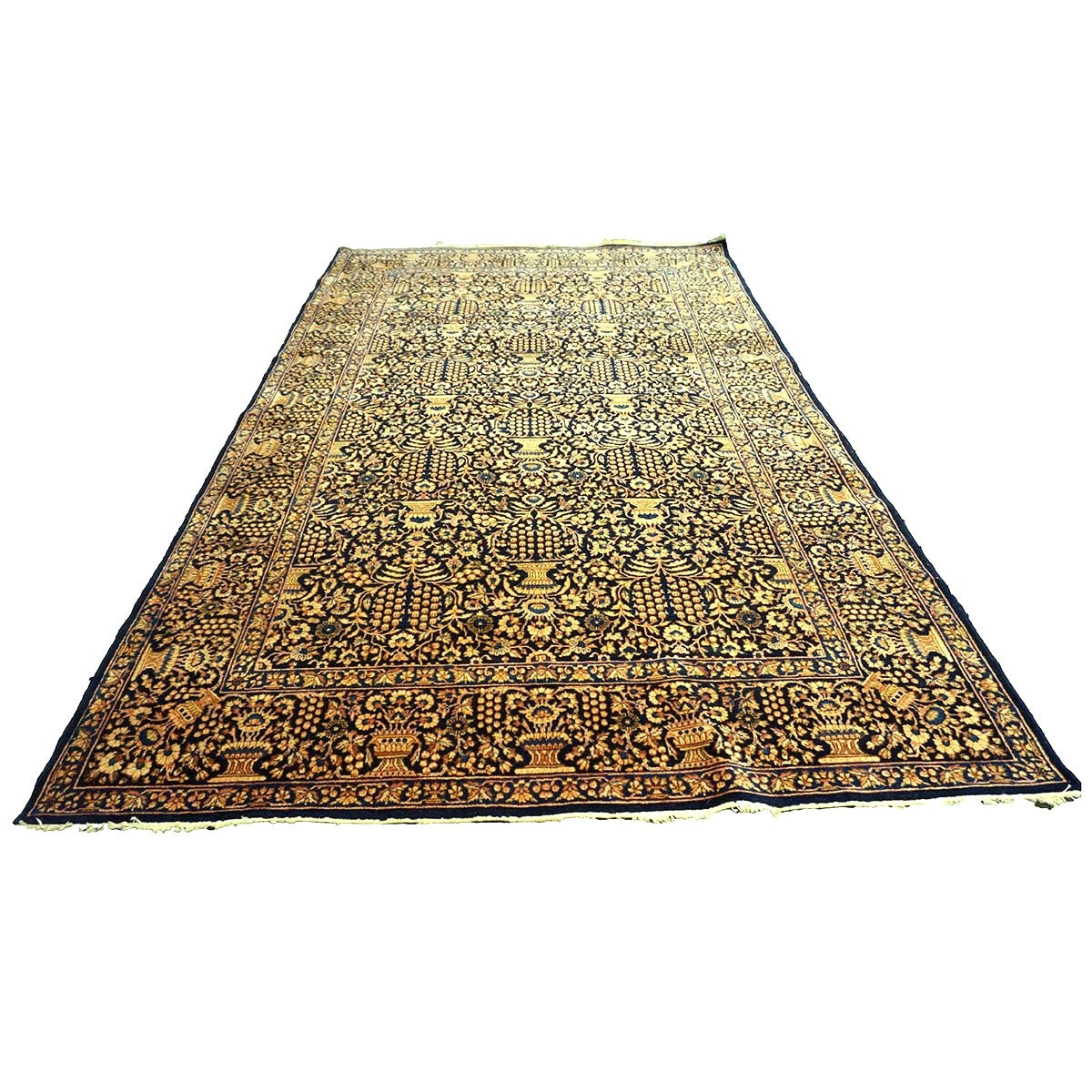 Antique Persian Kerman Wool 5x7 Navy, Wheat & Orange Handmade Area Rug #1144759