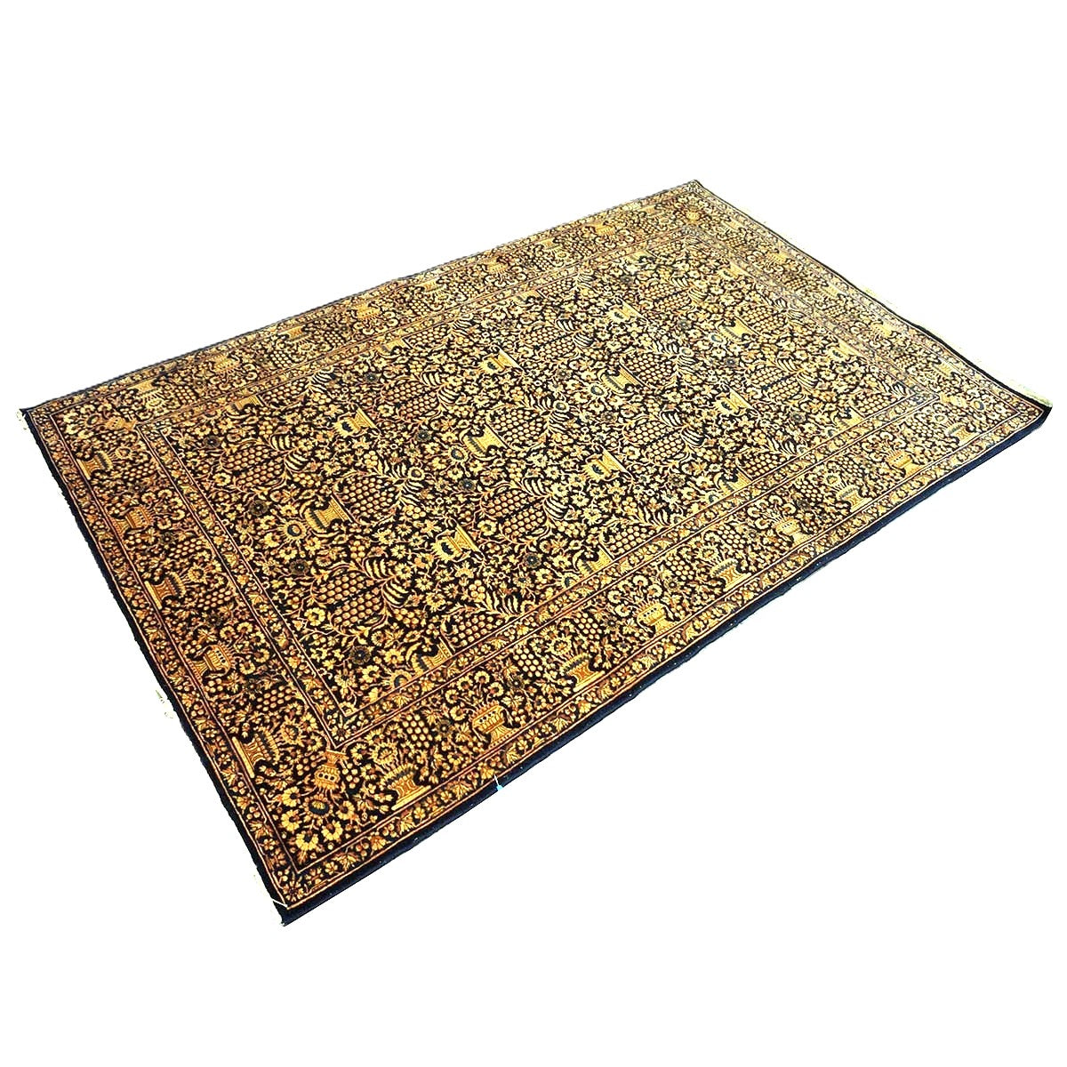 Antique Persian Kerman Wool 5x7 Navy, Wheat & Orange Handmade Area Rug #1144759