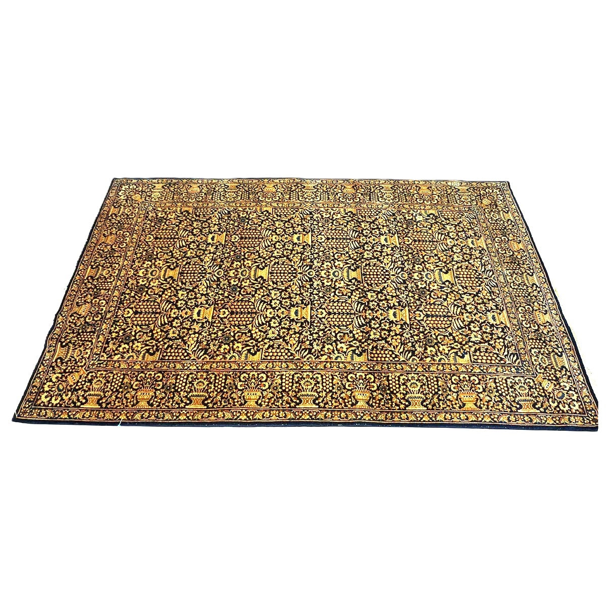 Antique Persian Kerman Wool 5x7 Navy, Wheat & Orange Handmade Area Rug #1144759