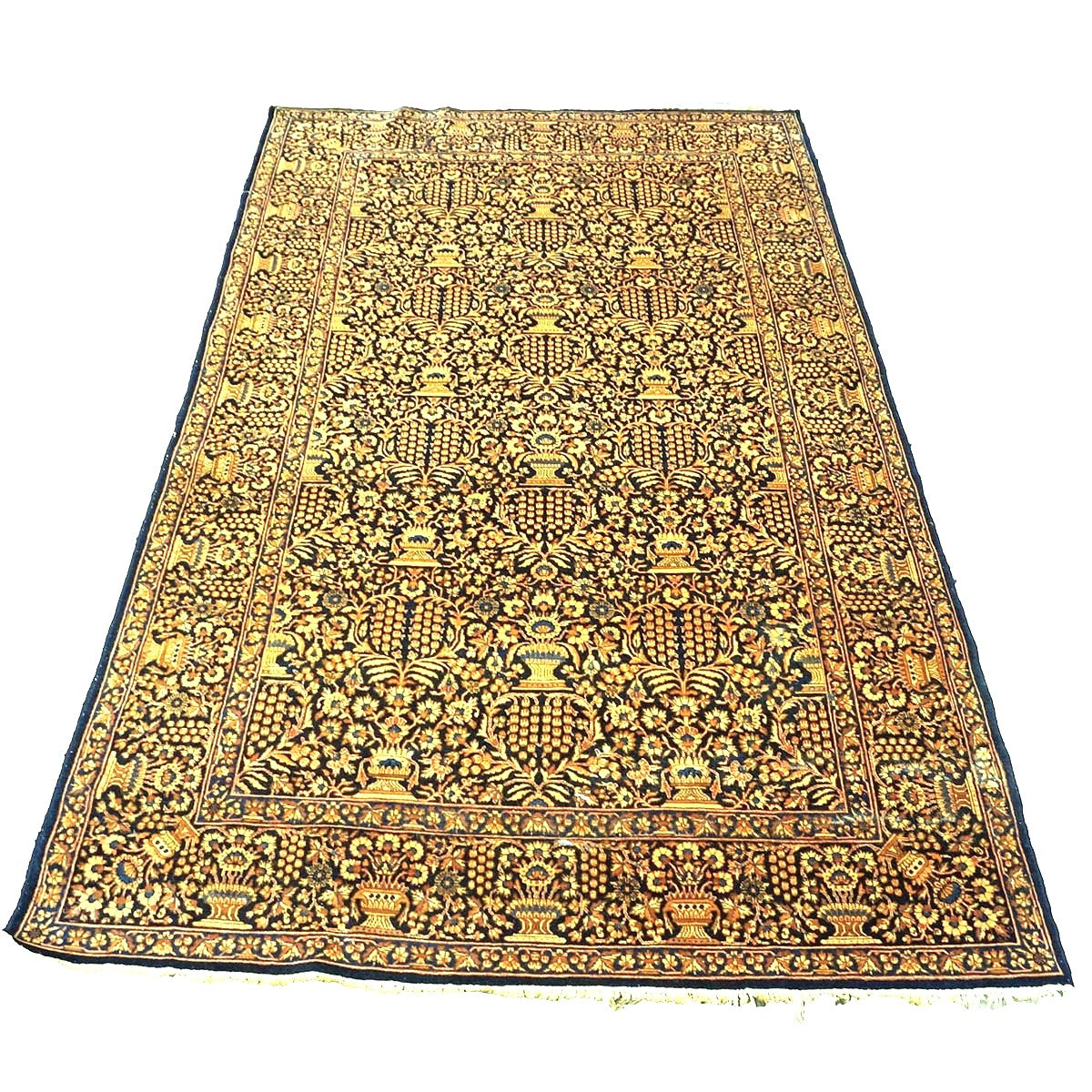 Antique Persian Kerman Wool 5x7 Navy, Wheat & Orange Handmade Area Rug #1144759