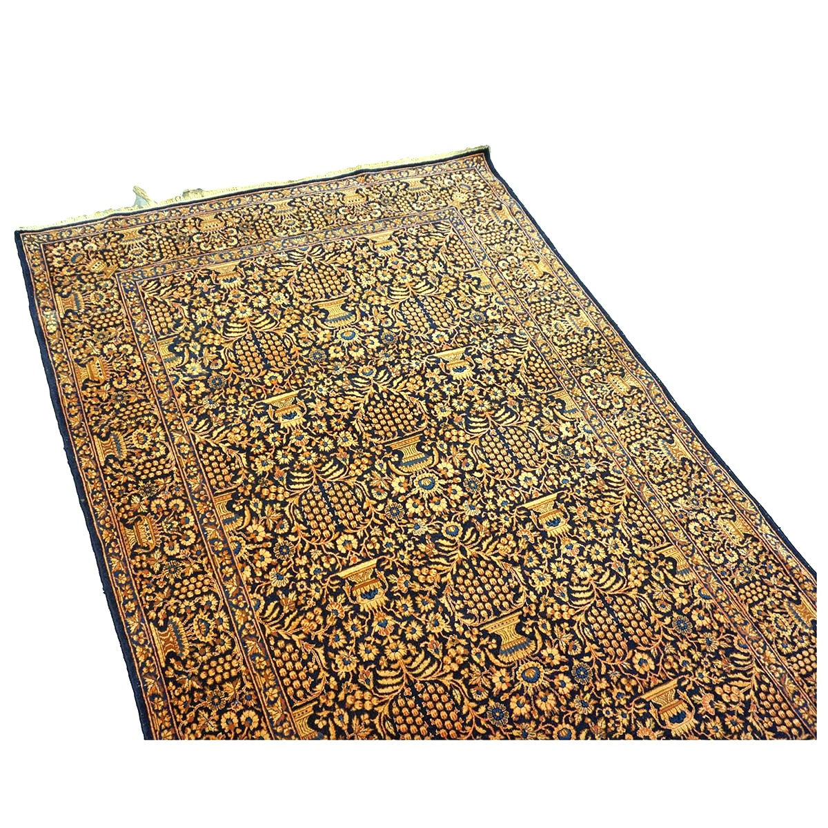 Antique Persian Kerman Wool 5x7 Navy, Wheat & Orange Handmade Area Rug #1144759