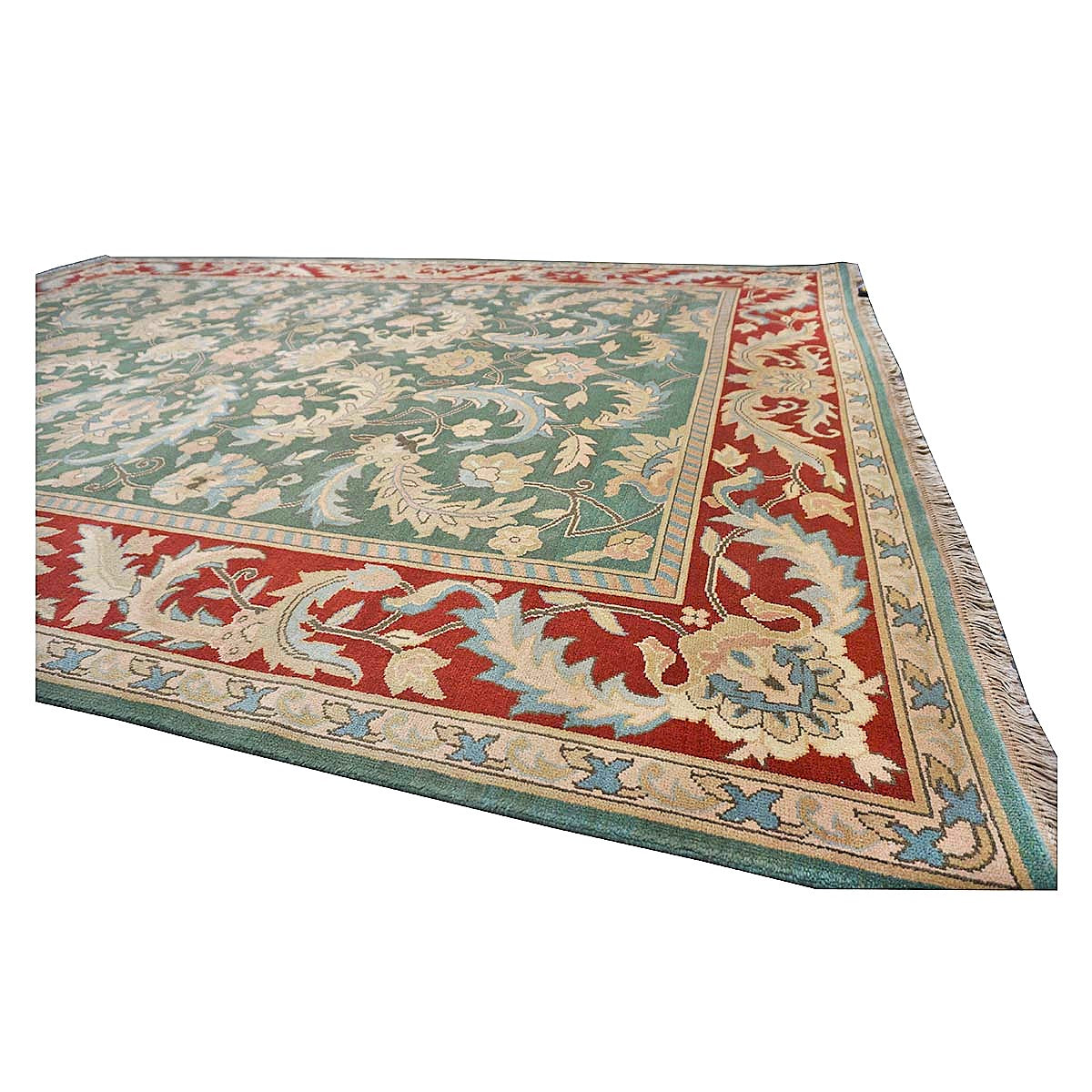 Chinese Oushak Wool 8x11 Green, Tan & Rust Handmade Area Rug #1144763